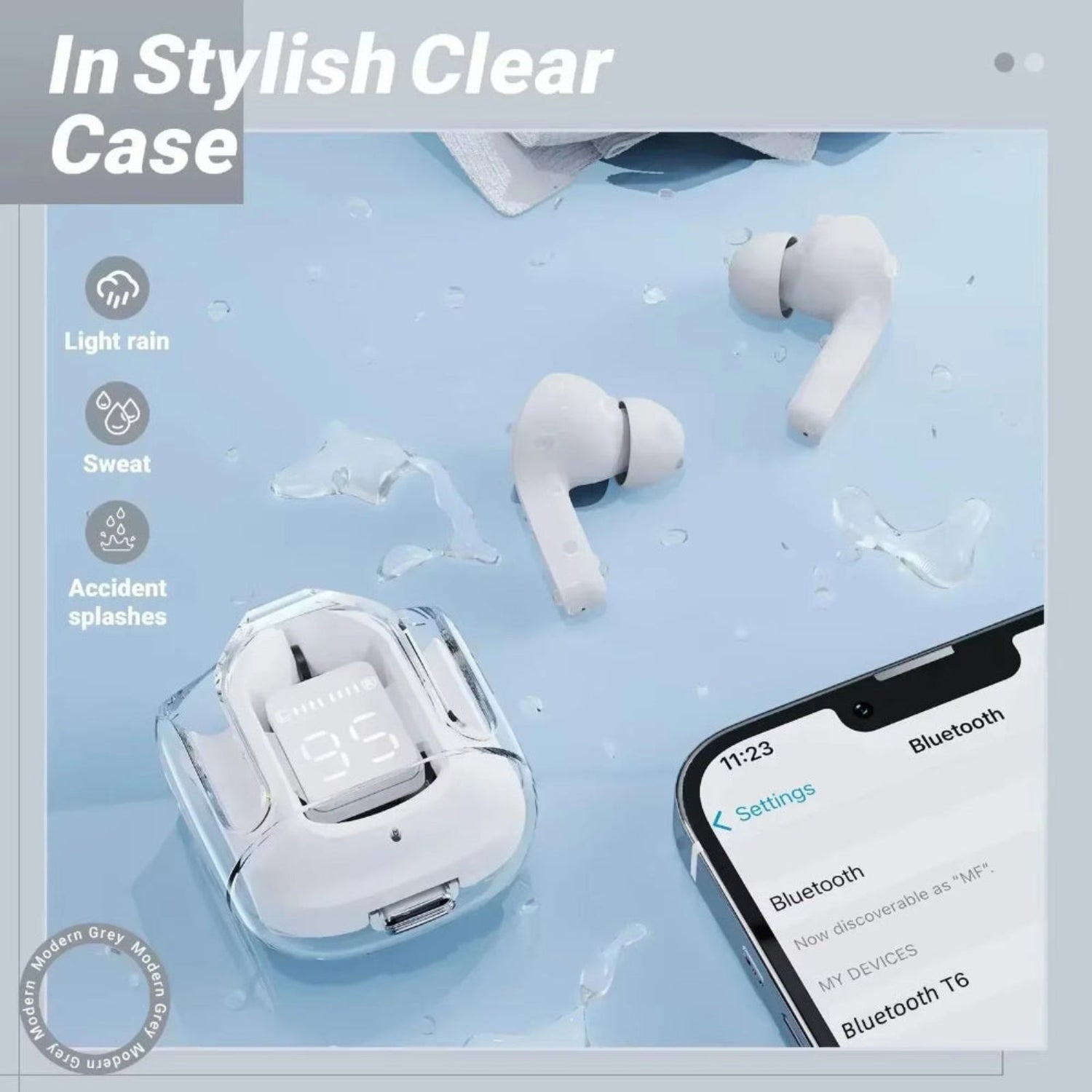 CrystalBeats BT30: Transparent TWS Bluetooth 5.3 Earbuds with Digital Display &amp; Noise Canceling