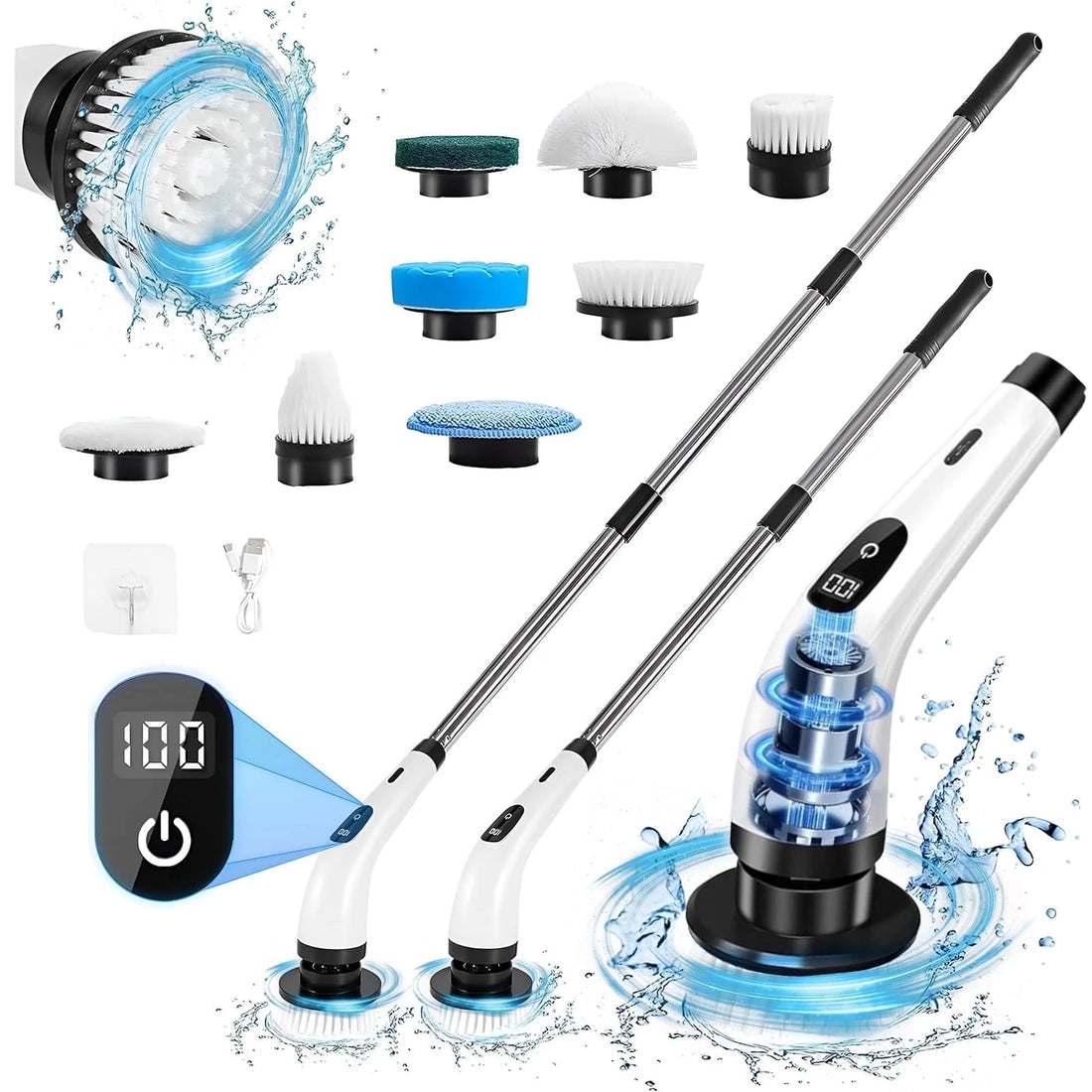 🧼 Electric Spin Scrubber – Cordless Cleaning Brush with 8 Interchangeable Heads &amp; Extendable Handle for Bathroom, Kitchen, Tile, and Floor Cleaning