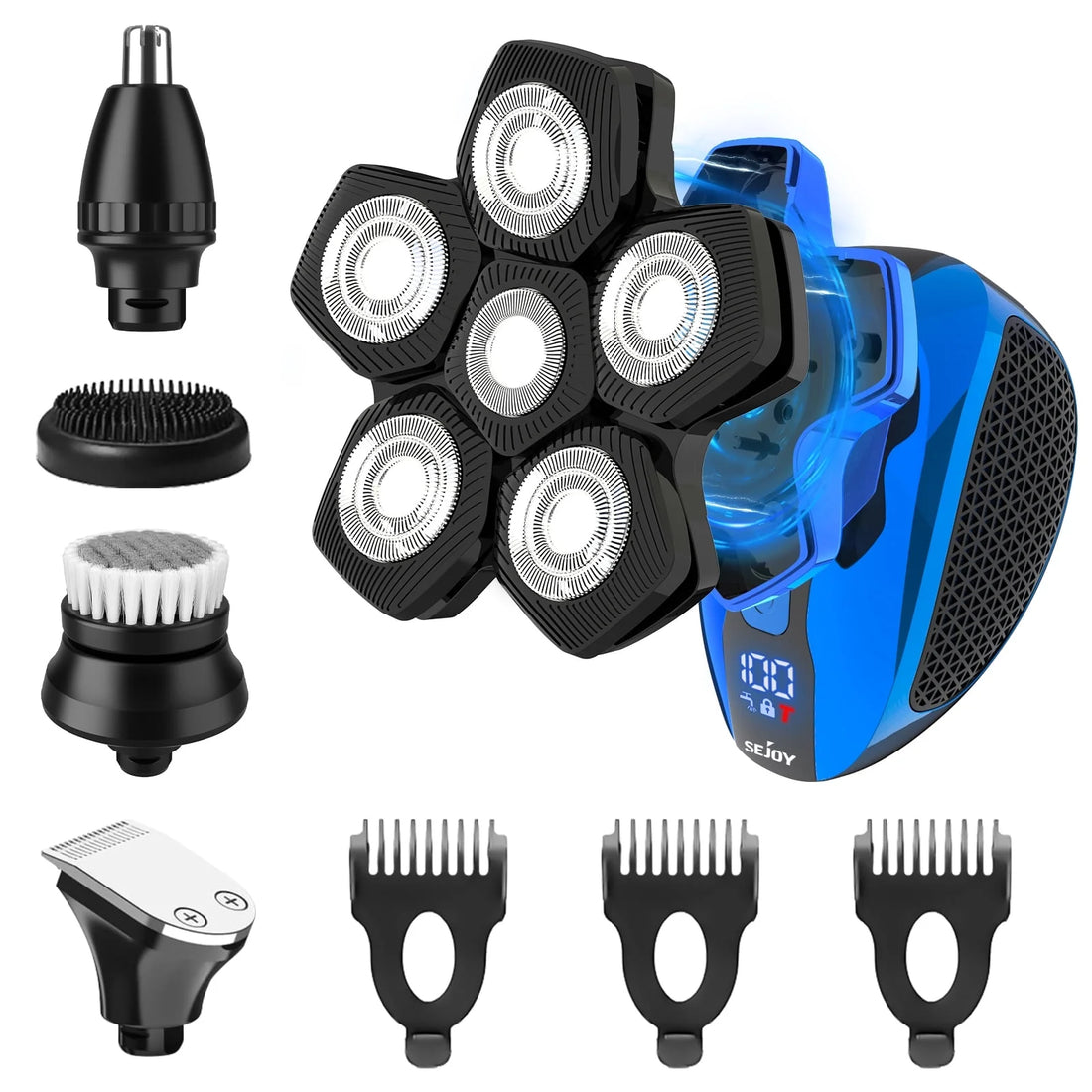 6D Head Shaver for Bald Men – Anti-Pinch Electric Razor, 5-in-1 Waterproof &amp; Rechargeable Grooming Kit for Men