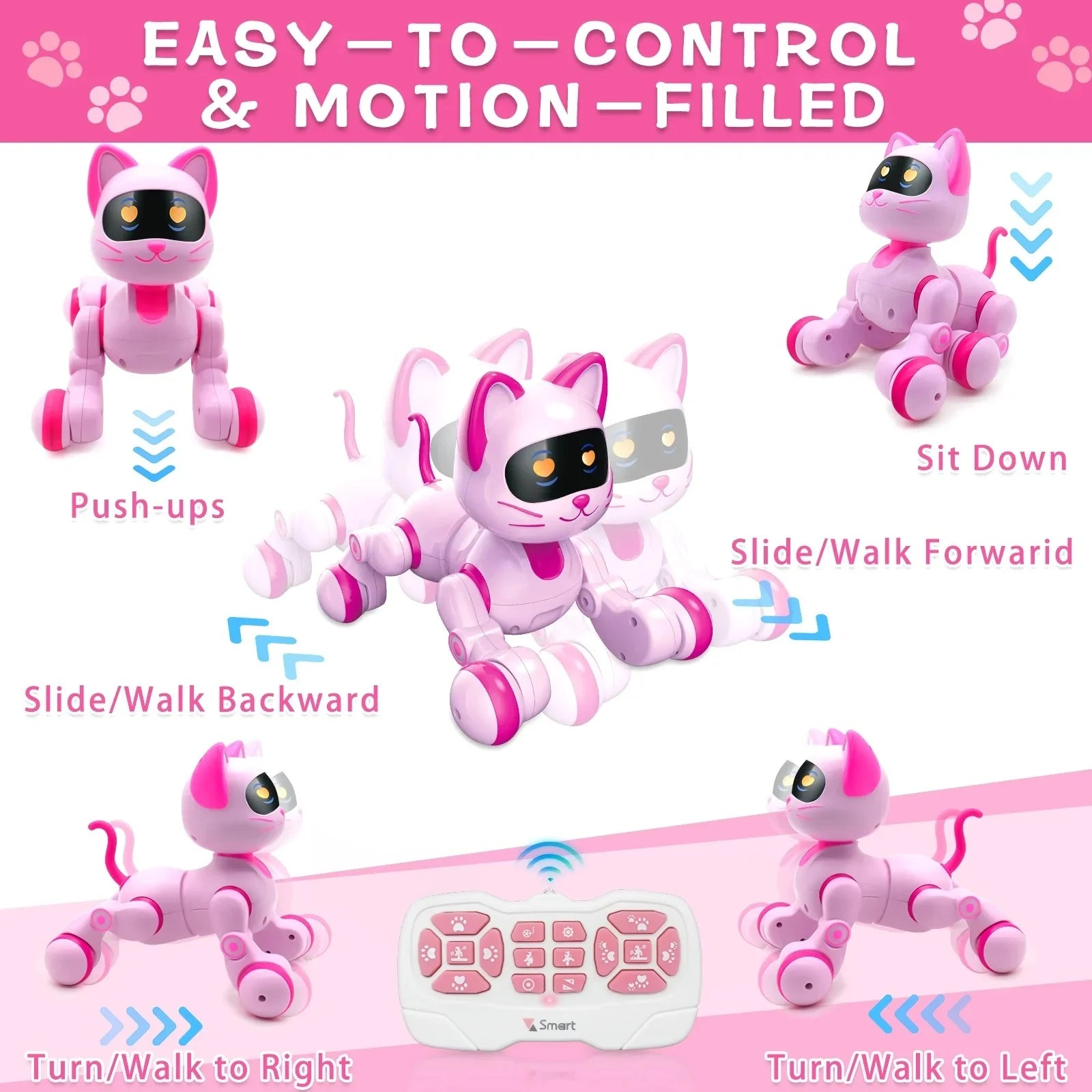 Programmable Robot Cat Toy – Remote Control Interactive Singing &amp; Dancing Robot with LED Eyes for Kids
