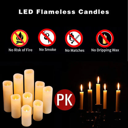 9-Pack Flameless Real Wax LED Pillar Candles – Battery Operated Ivory Electric Candles with Flickering Light, Remote Control &amp; Timer, 300+ Hours Use for Halloween &amp; Home Decor