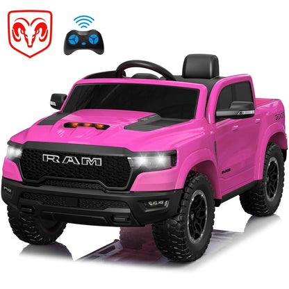 🚗 RAM 1500 12V Ride-On Truck for Kids with Remote Control – Electric Car Toy with Music, LED Lights, Bluetooth &amp; Suspension | Pink