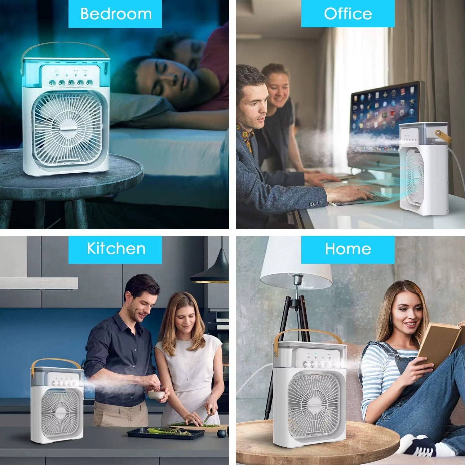 3-in-1 Portable Air Cooler Fan – USB Electric Mini Air Conditioner with LED Night Light &amp; Humidifier for Home or Office