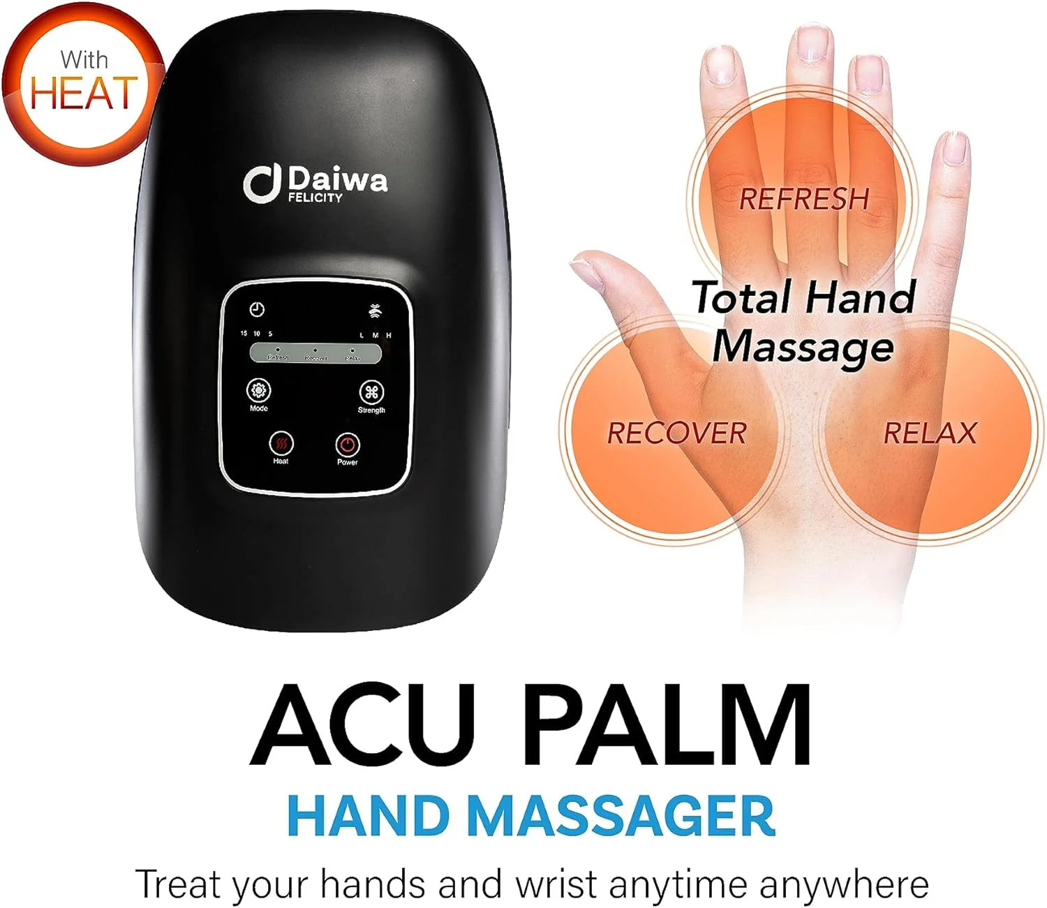 ACU PALM Cordless Hand Massager with Heat &amp; Compression – FSA/HSA Eligible Wrist and Hand Massager for Arthritis &amp; Carpal Tunnel Relief