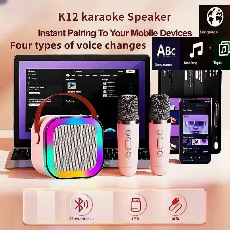 K12 PartyPro Wireless Karaoke Speaker – Dual Mics, RGB Lights &amp; Powerful Sound for Nonstop Fun