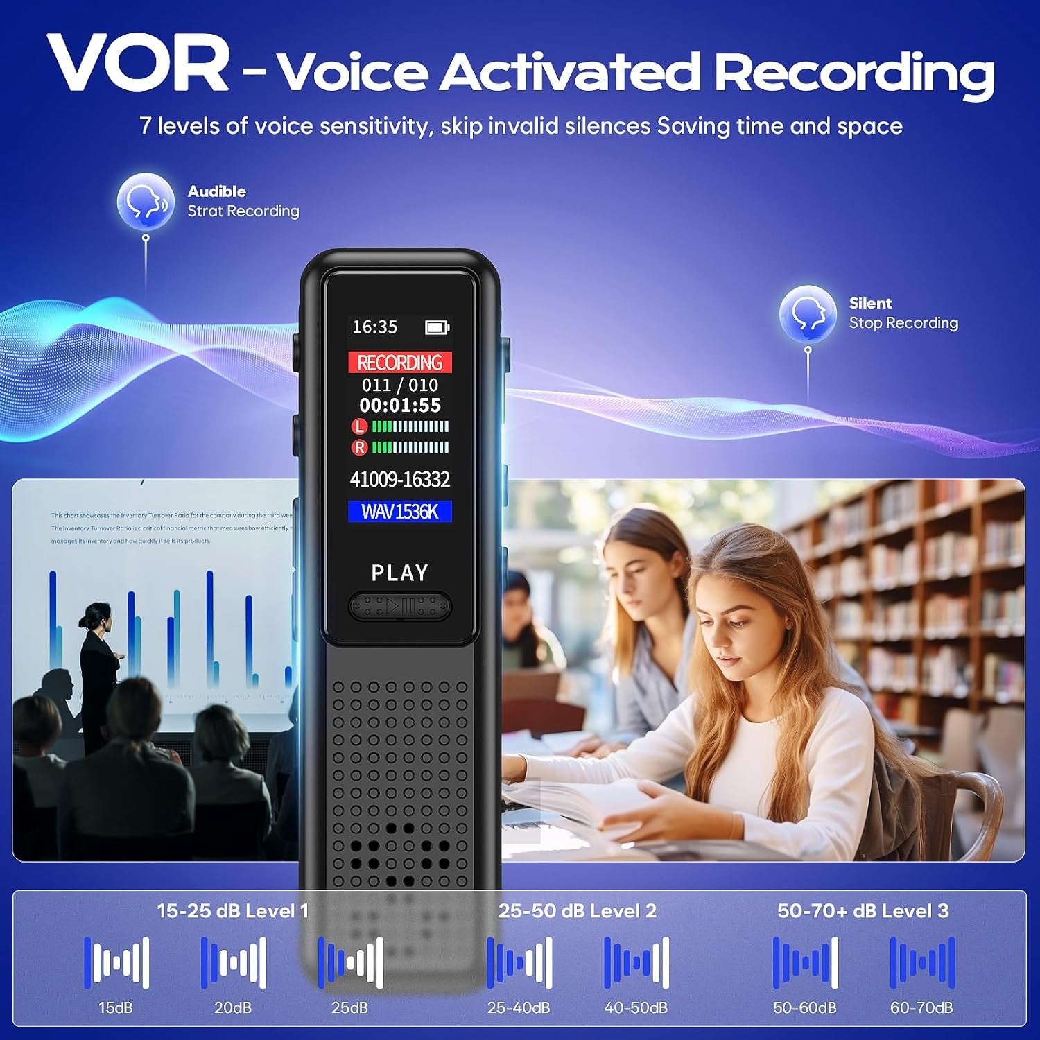ZIPCIDE 64GB Digital Voice Recorder – 1536kbps HD Recording, Dual Noise Reduction, Ultra-Compact, Voice Activated
