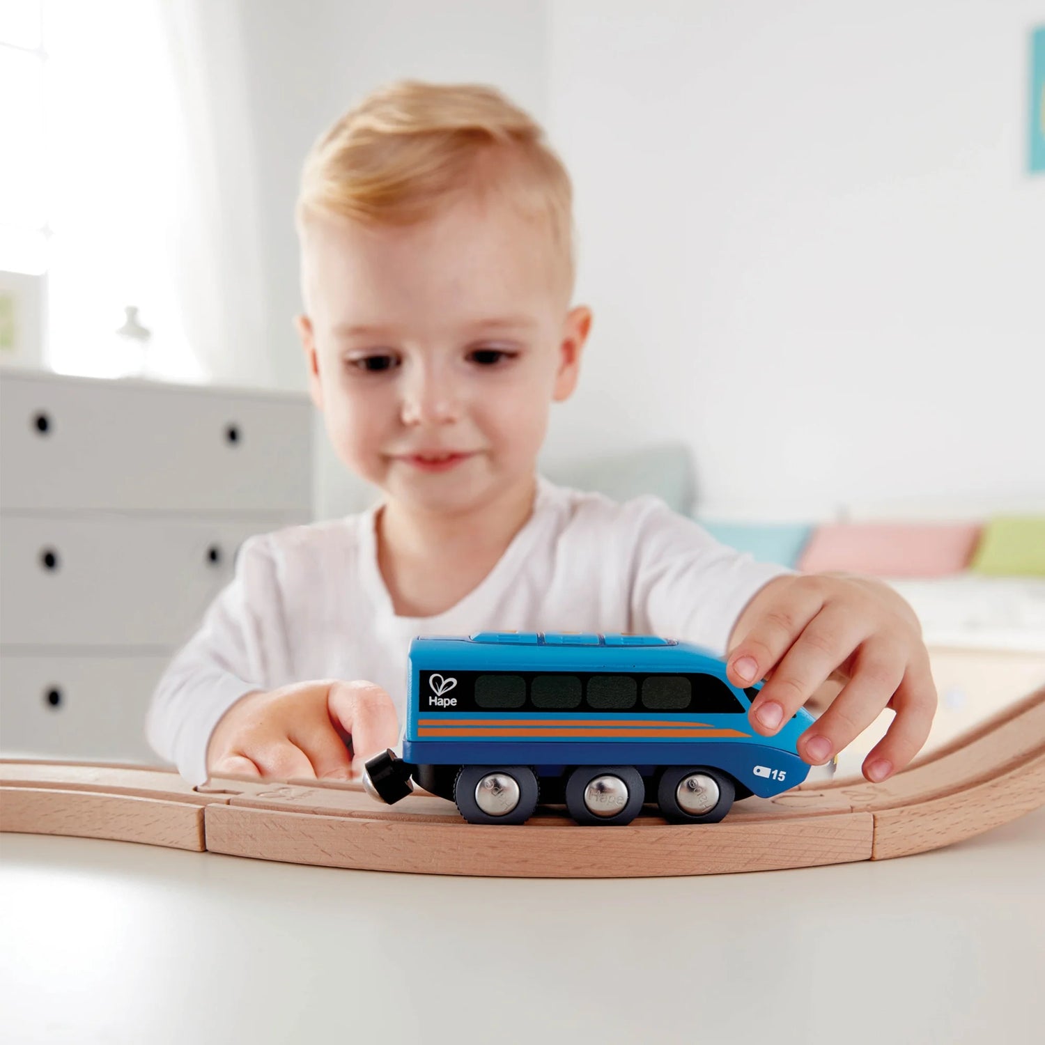 Remote Control Engine Train in Blue – Electric RC Locomotive Toy for Kids Ages 3+