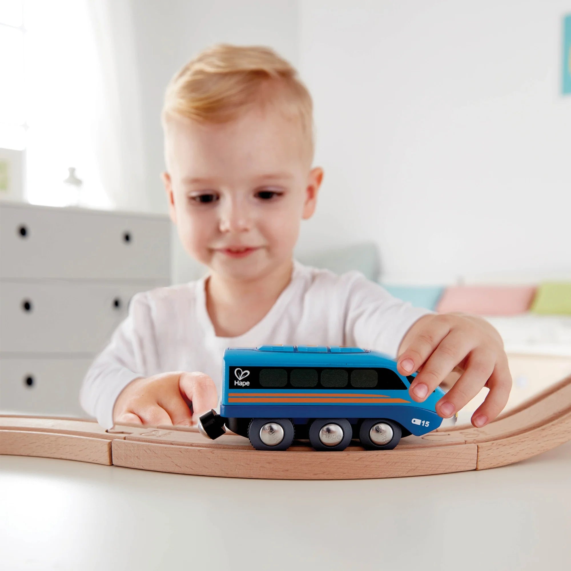 Remote Control Engine Train in Blue – Electric RC Locomotive Toy for Kids Ages 3+