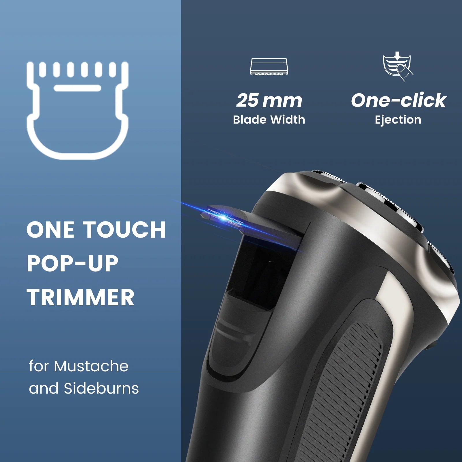 Electric Razor for Men – Rechargeable Cordless Shaver with Pop-Up Sideburn Trimmer, Silver