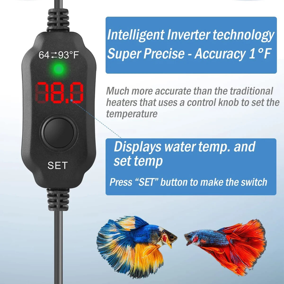 Evjurcn Aquarium Heater 10W Mini Fish Tank Heater with Digital Display Thermostat Adjustable Temperature 64~93F Set Arbitrarily 5V/2A USB Powered Automatic Power-Off for 1 to 5L Tanks(Black)