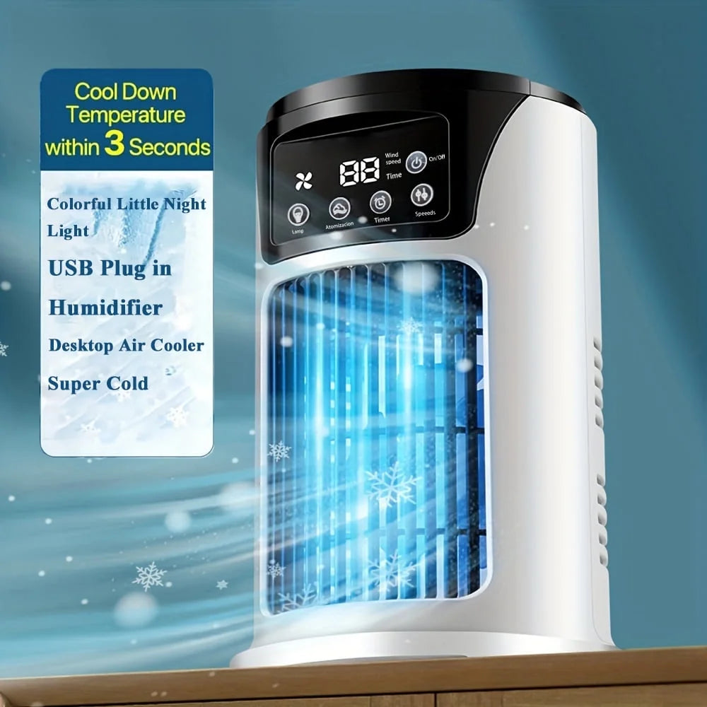 3-in-1 Portable Air Conditioner Humidifier &amp; Atmosphere Light – USB Cooler Fan for Office &amp; Home
