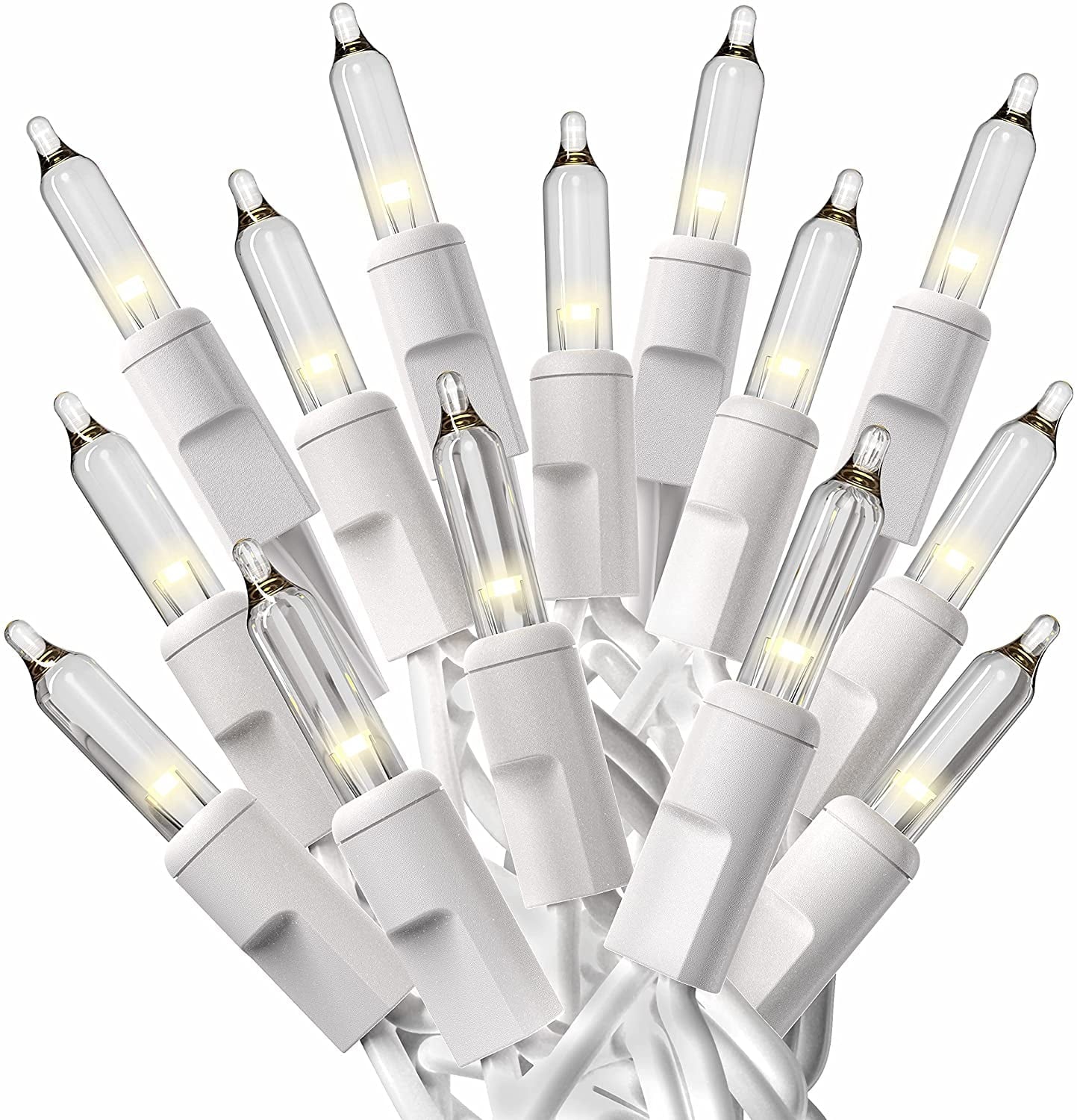 Christmas Lights – 60ft String Lights with 300 Clear Warm White Bulbs, White Wire – Indoor/Outdoor Twinkle Lights for Christmas Tree, Holiday, Wedding &amp; Party Décor