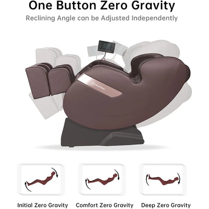 S Track Massage Chair — Full Body Zero Gravity Shiatsu Recliner with Smart Voice Controller, Brown