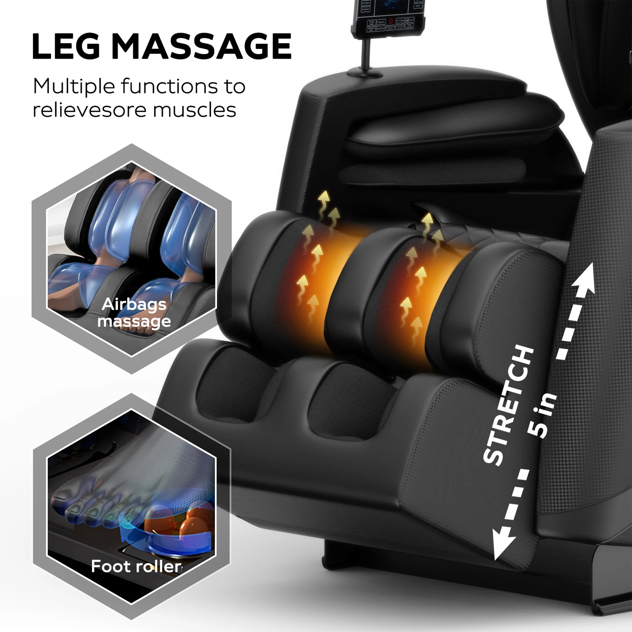 Massage Chair, Full Body Zero Gravity Massage Chair Electric Recliner Chair with Airbag Massage, Heat, Retractable Footstool, Bluetooth Audio Connection and Portable Stand, Black