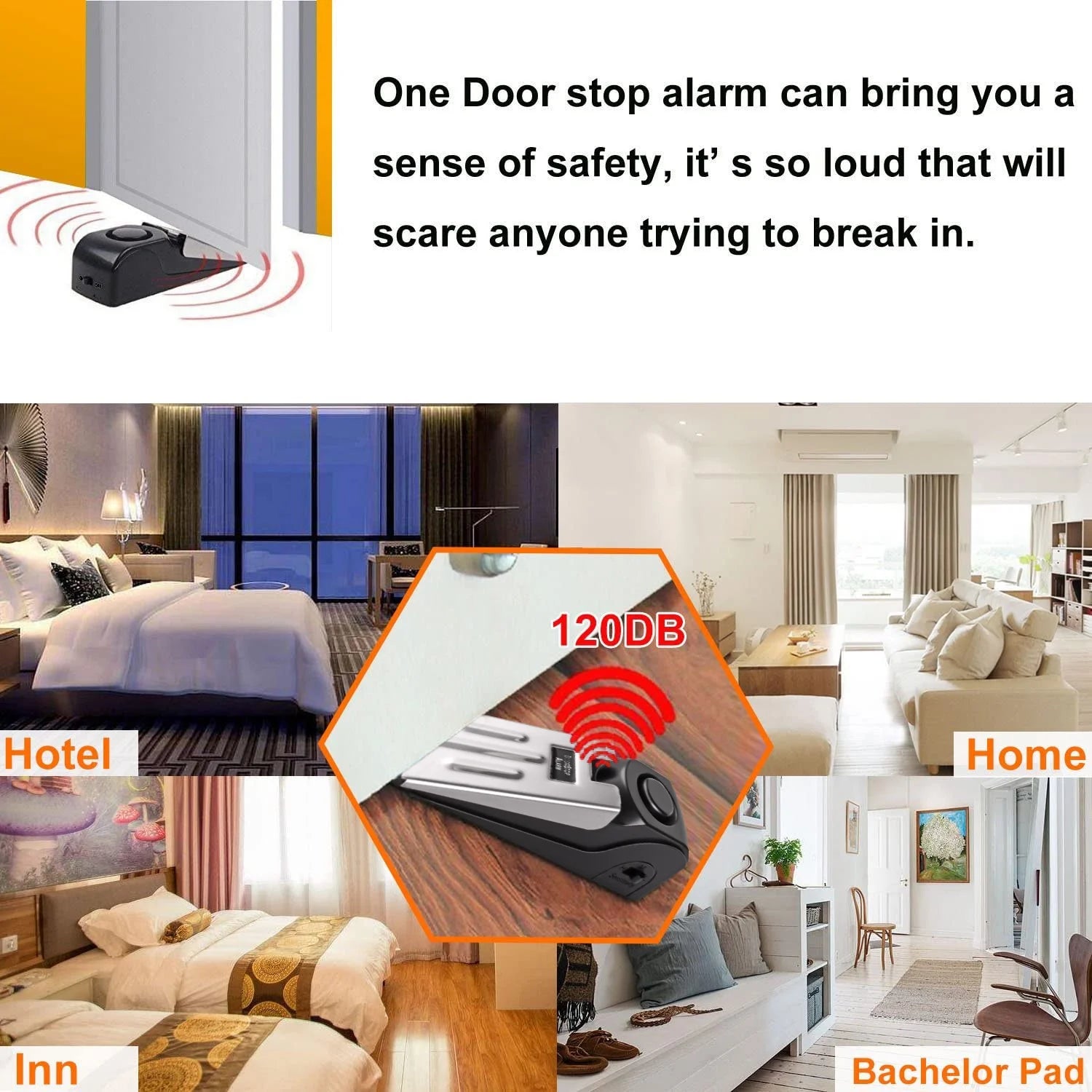 Door Stop Alarm, 2 Pack Door Stopper with 120DB Security Alarm, Door Security Devices for Home Travel, Black