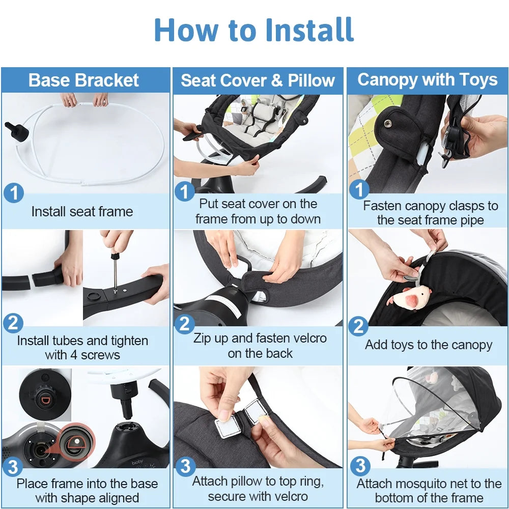 🍼 Electric Baby Swing with Bluetooth Music – 5 Sway Modes, 3 Timers, Black Infant Bouncer Rocker