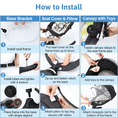 🍼 Electric Baby Swing with Bluetooth Music – 5 Sway Modes, 3 Timers, Black Infant Bouncer Rocker