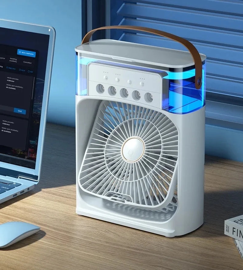 3-in-1 Portable Air Cooler Fan – USB Electric Mini Air Conditioner with LED Night Light &amp; Humidifier for Home or Office