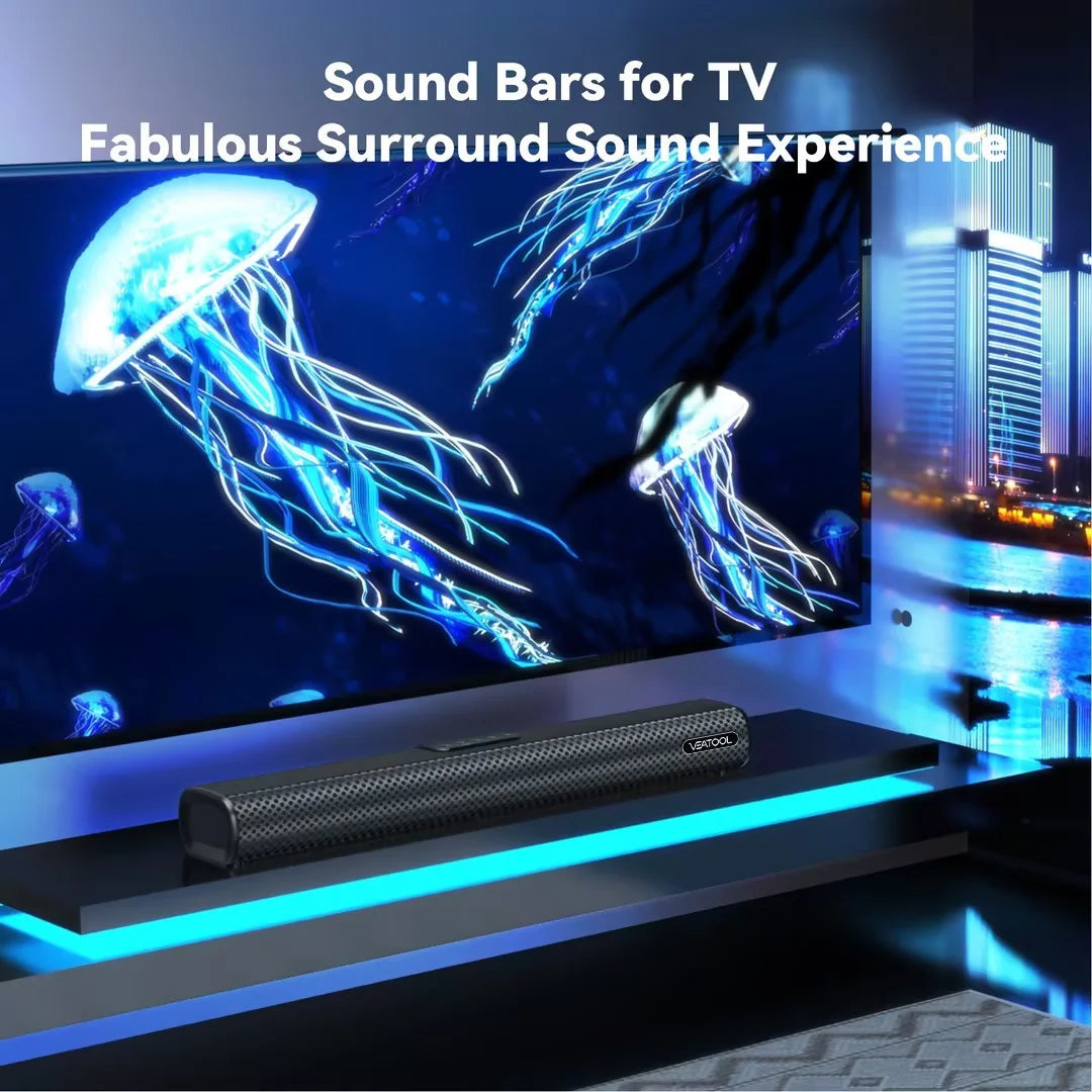 Sound Bar for TV – 2.1 Channel 50W Home Theater System with Built-In Subwoofer, 3D Surround Sound, HDMI ARC, Bluetooth, Optical, AUX, USB, RCA, Wall Mountable