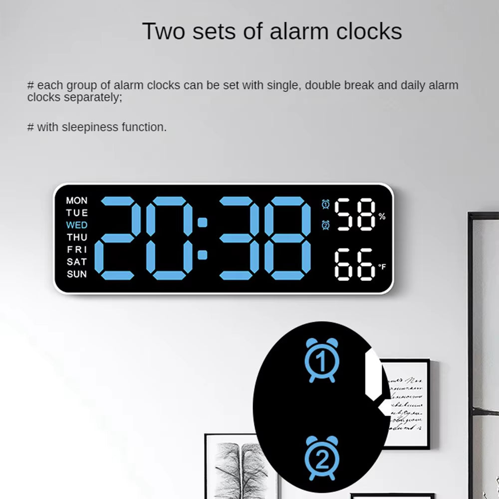 Large LED Digital Wall Clock – With Temperature, Humidity &amp; Week Display