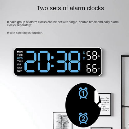Large LED Digital Wall Clock – With Temperature, Humidity &amp; Week Display