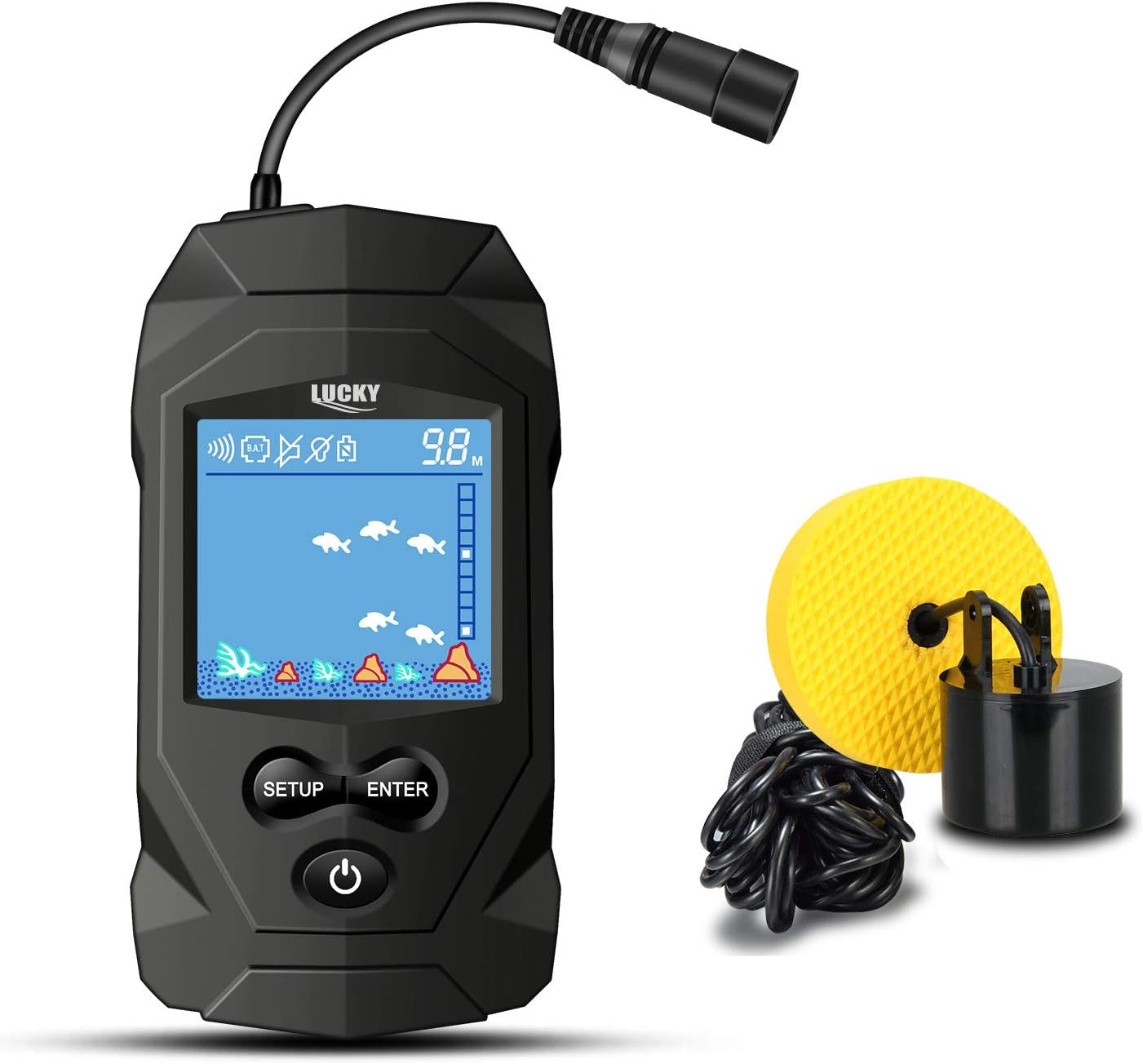Portable Fish Finder Kit with Wired Transducer – LCD Depth Finder for Kayak, Boat &amp; Ice Fishing