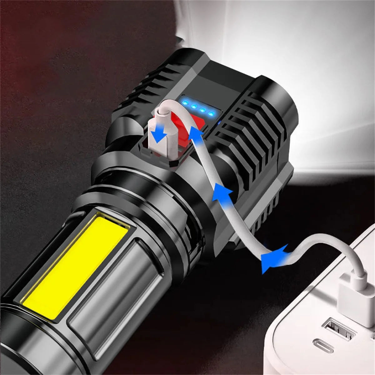 10,000 LM LED Flashlight – Ultra Bright USB Rechargeable Tactical Searchlight for Outdoor, Camping &amp; Emergency Use