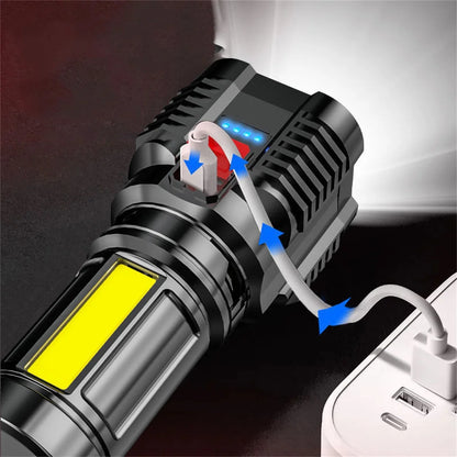10,000 LM LED Flashlight – Ultra Bright USB Rechargeable Tactical Searchlight for Outdoor, Camping &amp; Emergency Use