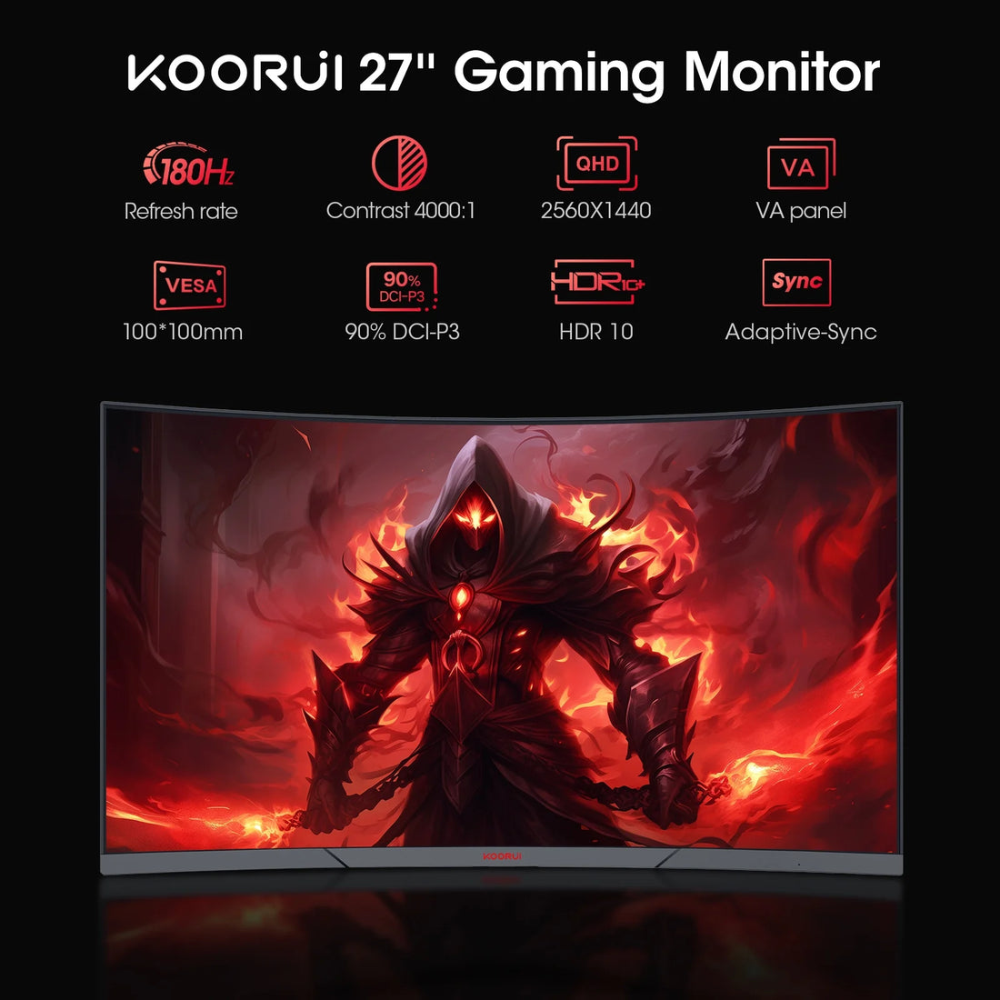 27-Inch 2K Curved Gaming Monitor – 180Hz QHD, 1ms Adaptive-Sync, HDMI &amp; DisplayPort | Model 27E6QCA