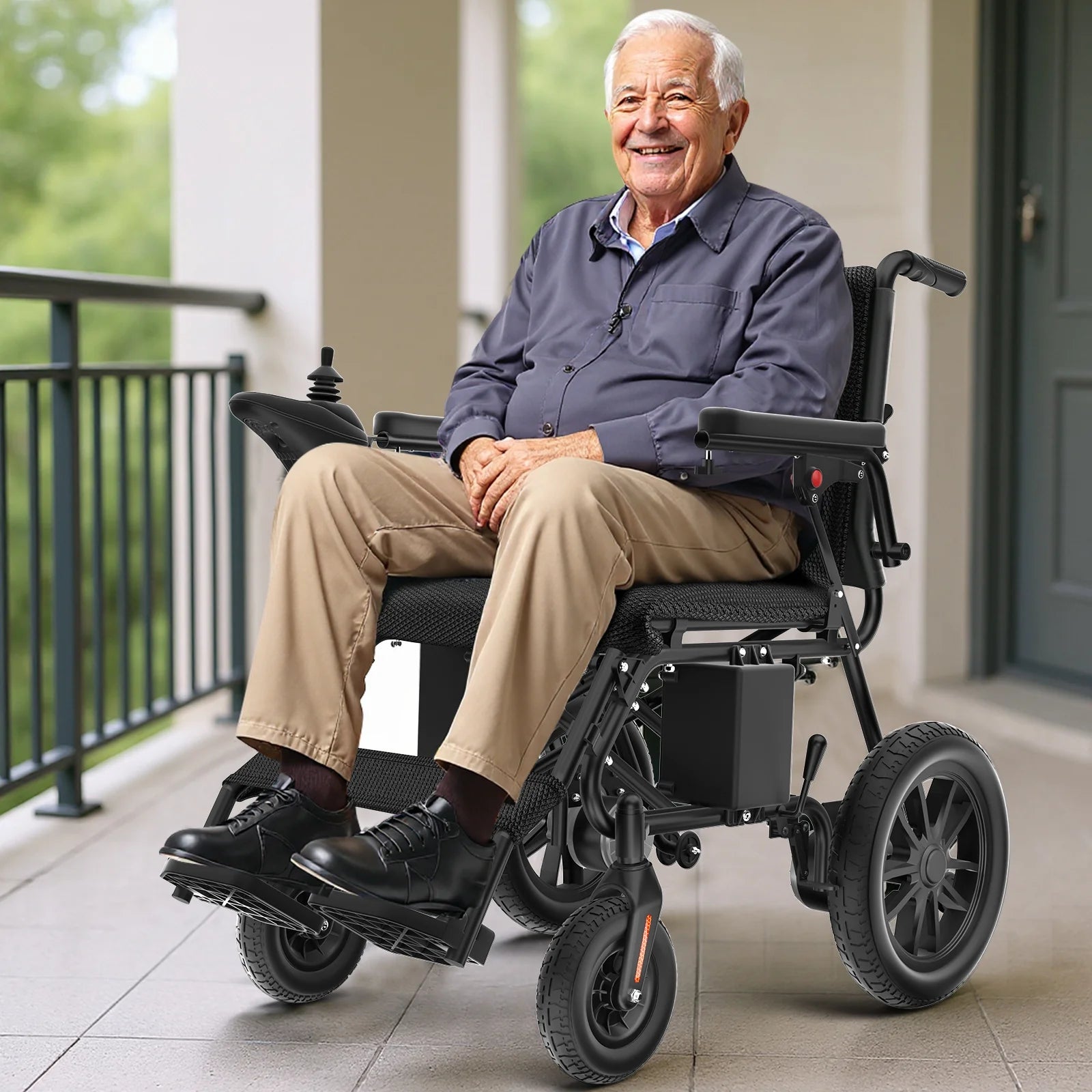 Foldable Electric Wheelchair – Long-Range 20+ Mile Motorized Power Chair with 360° Joystick, All-Terrain Smart Mobility Scooter, Black