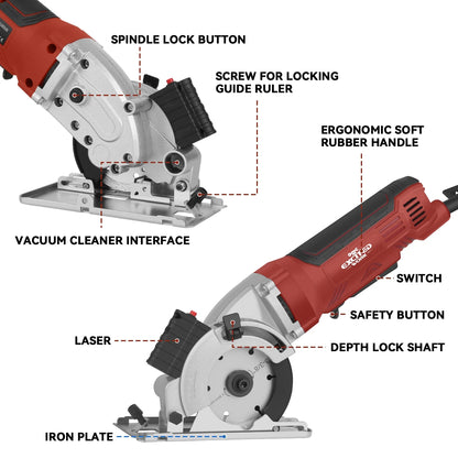 4.5-Amp 3-3/8&quot; Compact Electric Circular Saw with Laser Guide – 6500 RPM High-Speed Power Saw for Wood, Tile, and Plastic Cutting
