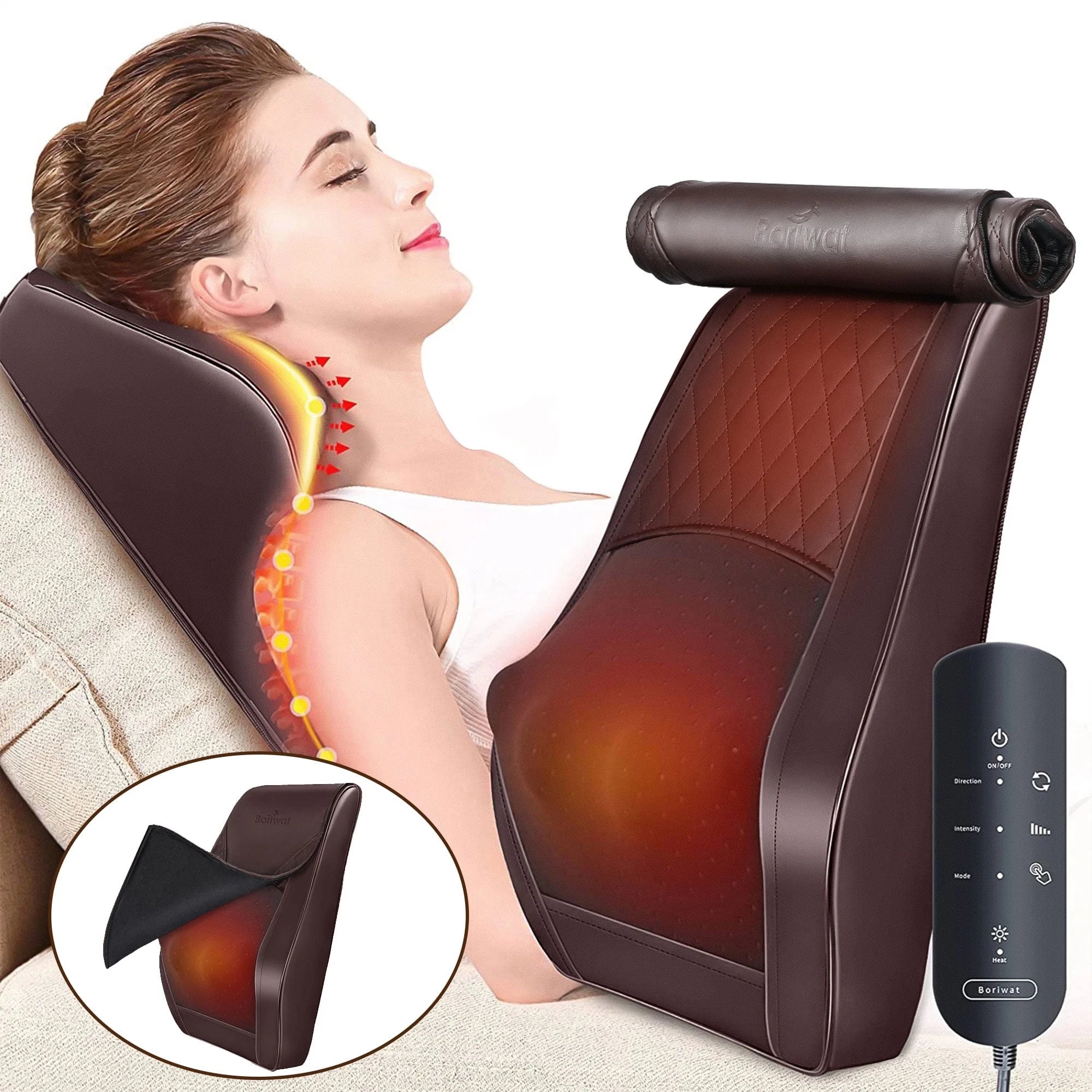 Back Massager with Heat and Vibration — Shiatsu Neck &amp; Back Pillow for Deep Tissue Relief