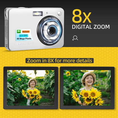Kids Digital Camera – 48MP Mini Compact Camera with 8X Digital Zoom, 2.7&quot; FHD Screen, Pocket-Sized Fun
