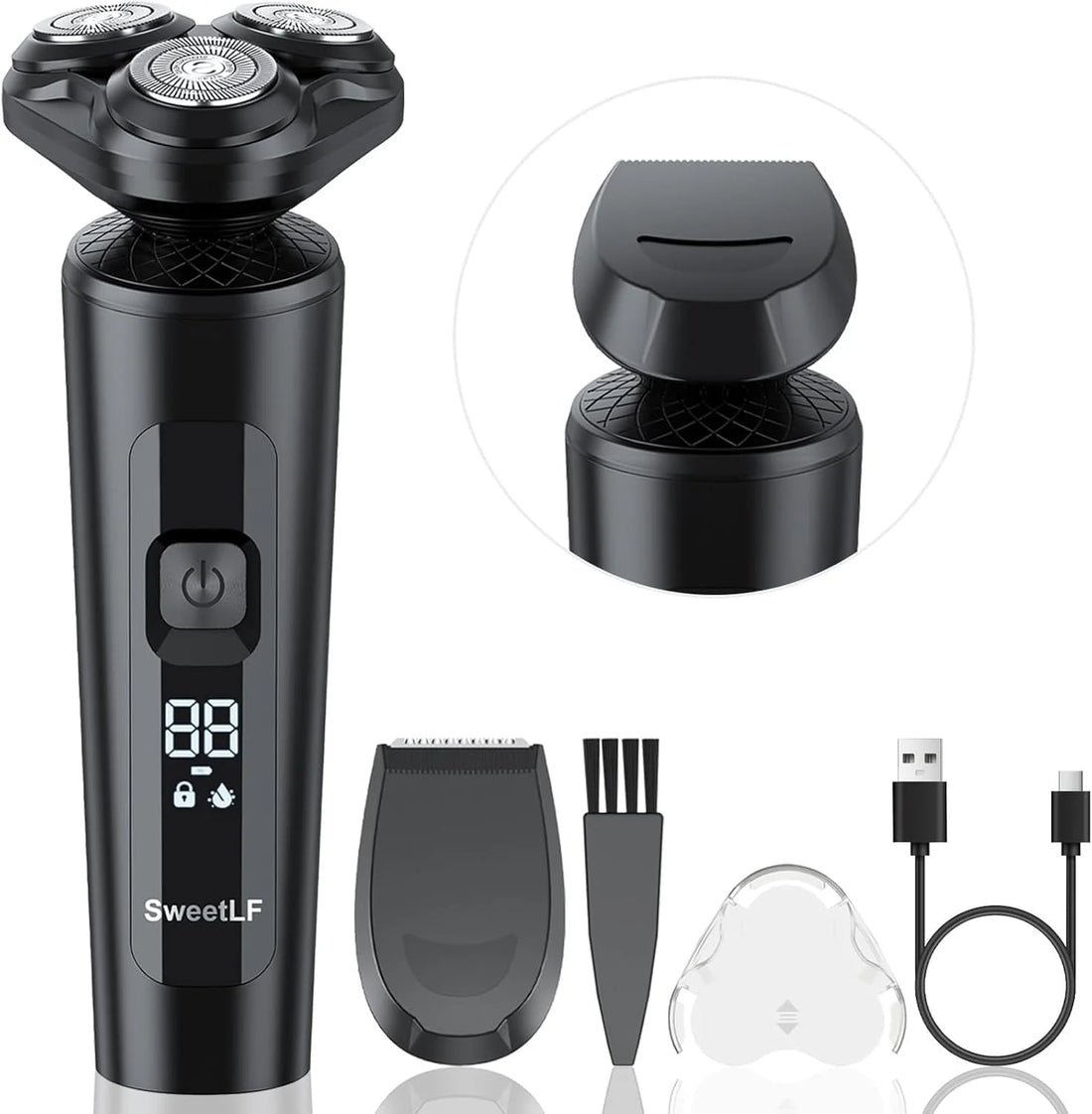 2-in-1 Cordless Electric Shaver for Men – Rechargeable Waterproof Razor with Beard Trimmer, Black