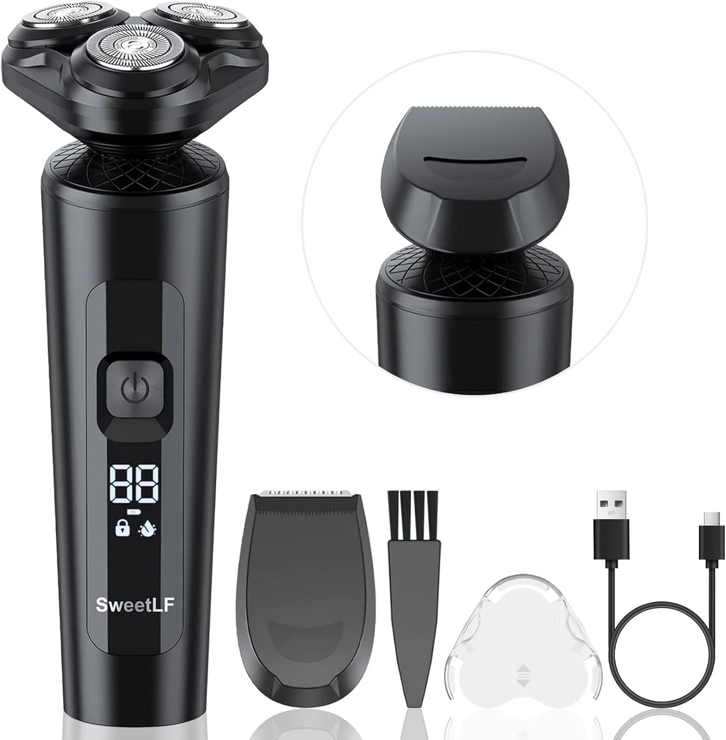 2-in-1 Cordless Electric Shaver for Men – Rechargeable Waterproof Razor with Beard Trimmer, Black