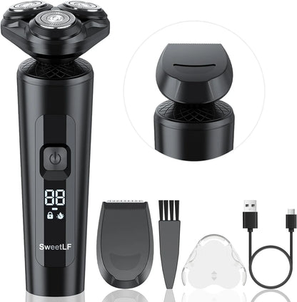 2-in-1 Cordless Electric Shaver for Men – Rechargeable Waterproof Razor with Beard Trimmer, Black