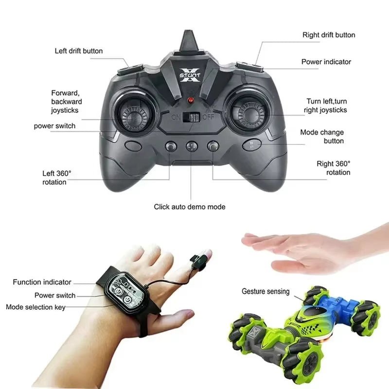 Newest 4WD RC Stunt Car – 2.4G Radio Control with Gesture Sensor, Rotation, and Multi-Battery Support (1/2/3) – Electronic Toy Gift