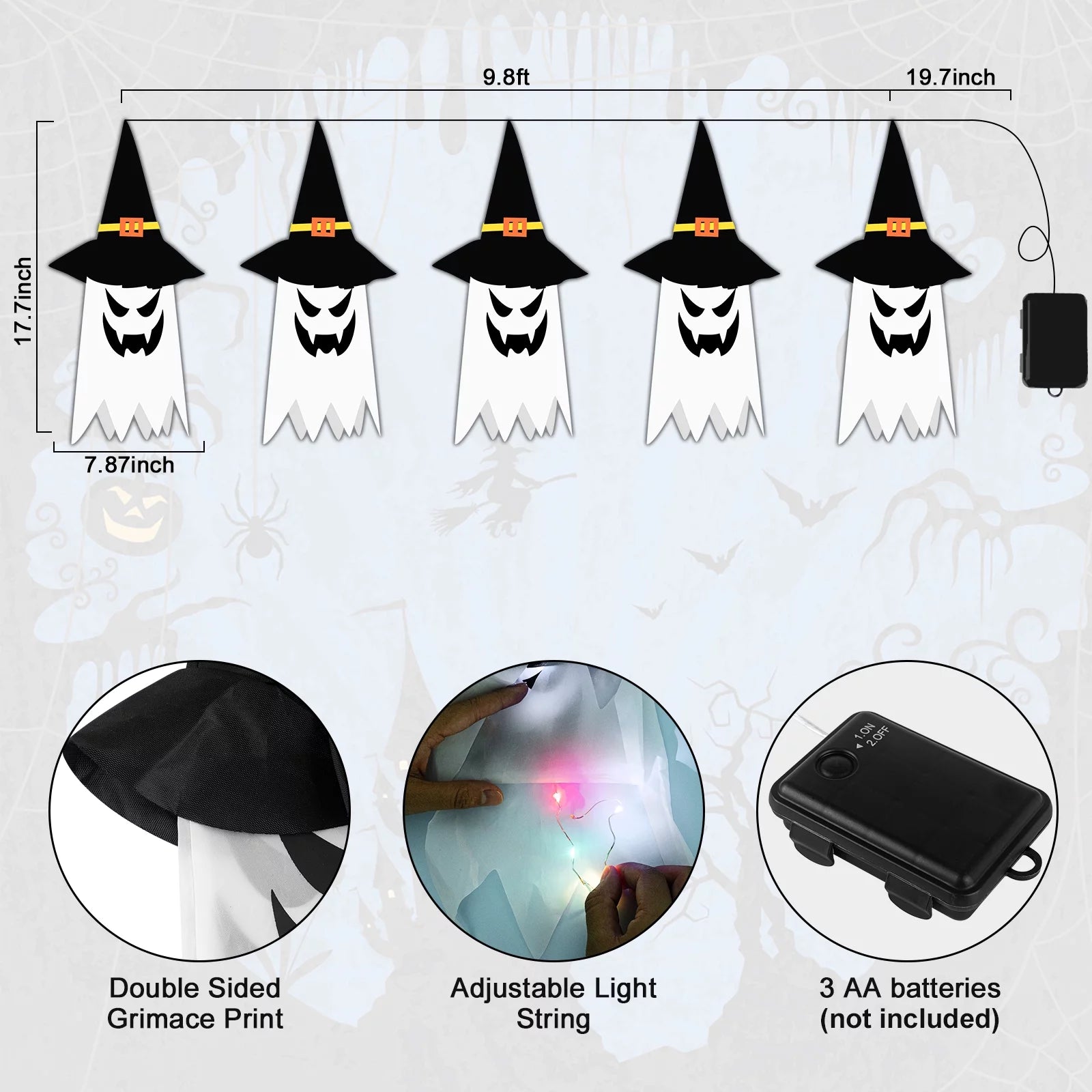 🎃 5 Pcs Halloween Lights – Glowing Ghost &amp; Witch Hat Decorations  Indoor &amp; Outdoor Halloween Decor Ornaments for Home, Garden, Yard