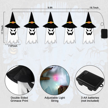 🎃 5 Pcs Halloween Lights – Glowing Ghost &amp; Witch Hat Decorations  Indoor &amp; Outdoor Halloween Decor Ornaments for Home, Garden, Yard