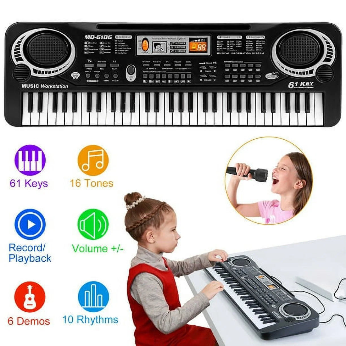 Electronic Keyboard Piano for Kids – 61 Keys Digital Music Keyboard with Microphone, Beginner-Friendly Musical Instrument