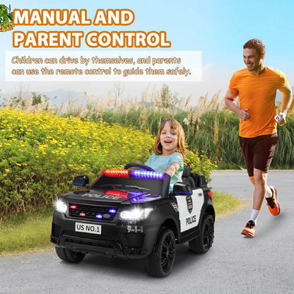 🚓 12V Police Car Ride-On with Remote Control, Real Megaphone, Music, LED Siren &amp; Bluetooth – For Kids Ages 3-8