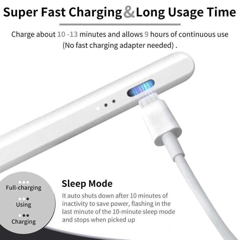 Stylus Pen for Ipad,Fast Charge,With Palm Rejection Tilt Sensitivity, Pencil Compatible with Ipad 6/7/8/9/10, Pro12.9&amp;11&quot;,Air3/4/5, Mini5/6