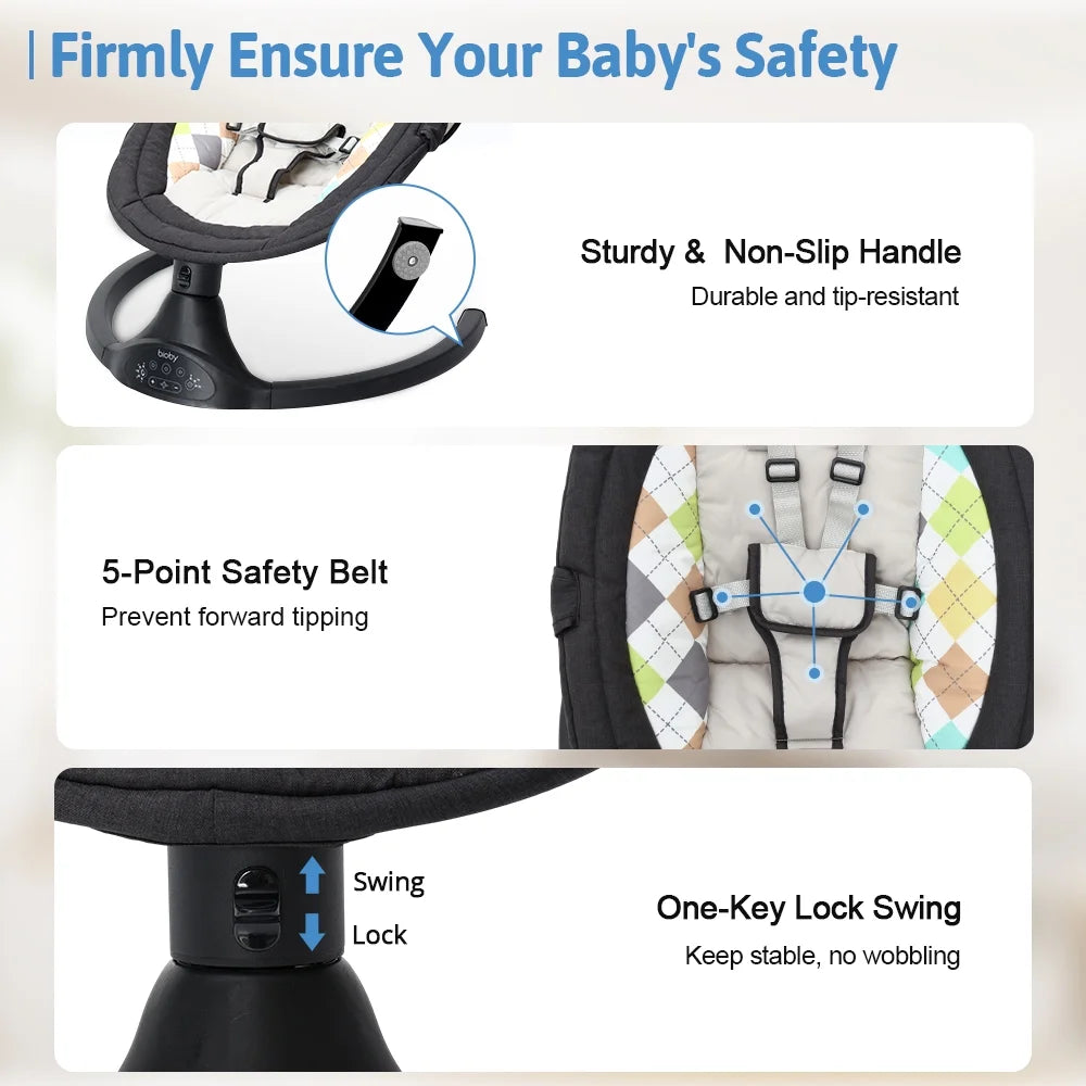 🍼 Electric Baby Swing with Bluetooth Music – 5 Sway Modes, 3 Timers, Black Infant Bouncer Rocker