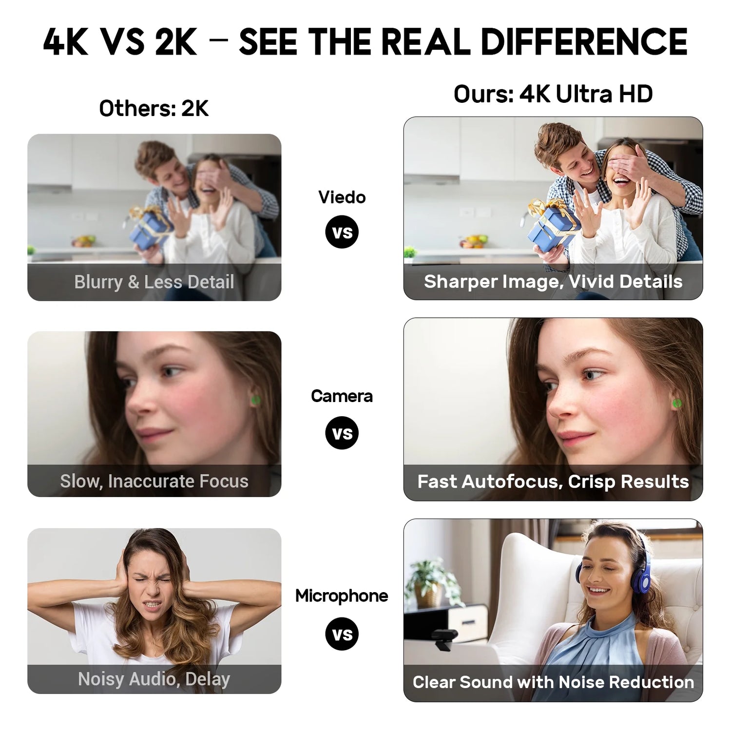 4K HD USB Autofocus Webcam with Dual Microphones – PC, Laptop, Gaming &amp; Xbox Streaming