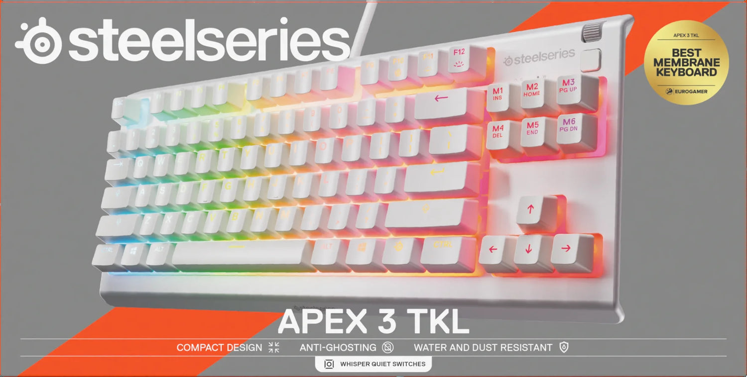 Apex 3 TKL RGB Wired Gaming Keyboard — Water &amp; Dust Resistant, Whisper-Quiet Gaming Switches, White