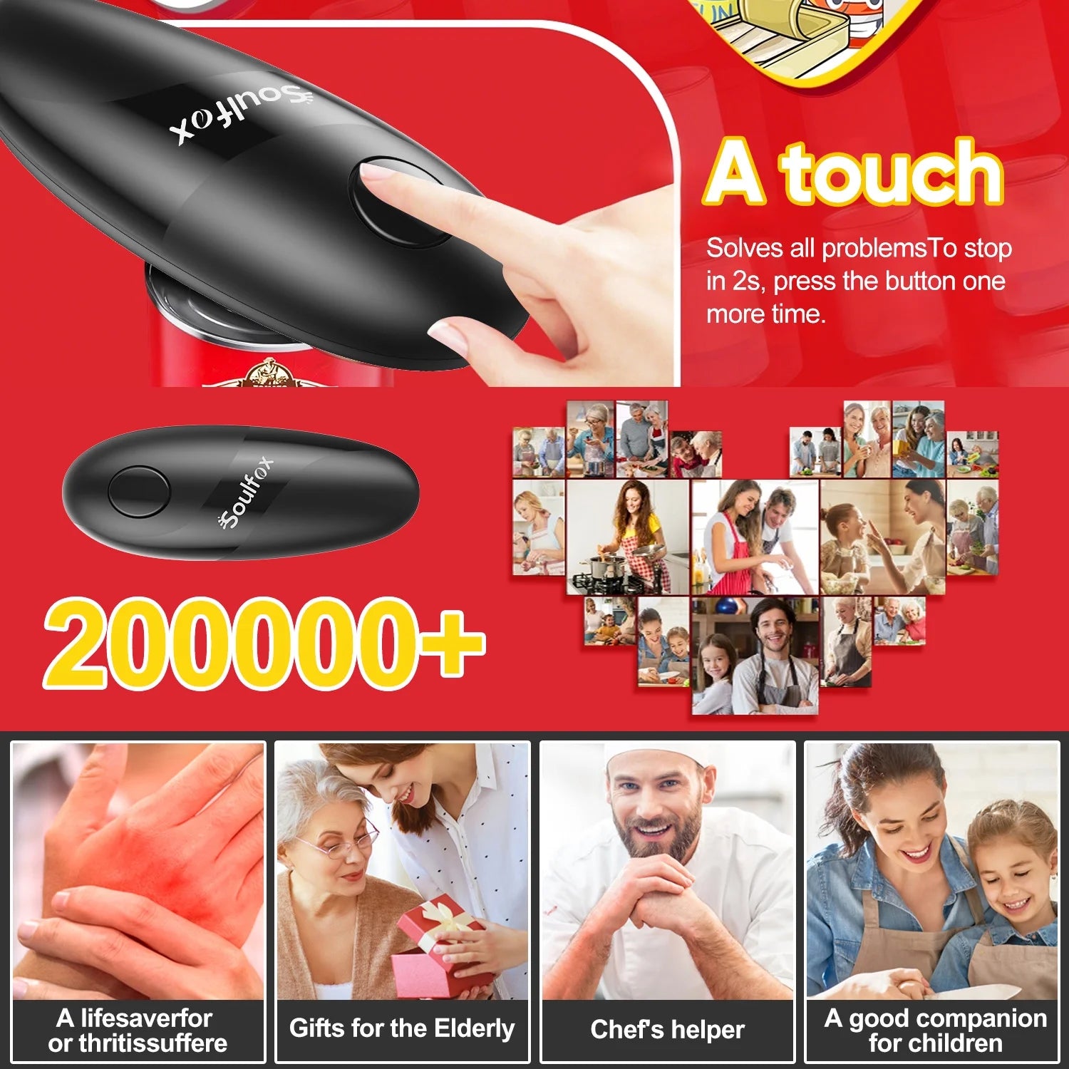 Electric Can Opener – One Touch Button, Battery Operated, Cordless, Hands-Free, Smooth Edge