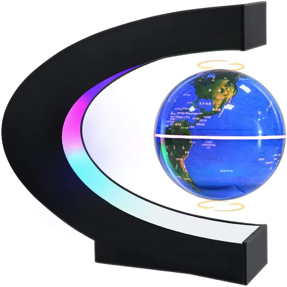 Magnetic Levitating Globe with LED Light – Floating World Map Globe Desk Decor for Office &amp; Home – Cool Tech Gift for Men, Kids, and Teens (Blue)