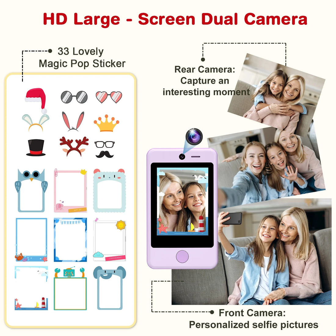 2.8&quot; Kids Phone Learning Toy – Dual Camera, Habit Tracker, Games &amp; Alphabet Educational Gift for Toddlers Ages 3-7 (Purple)