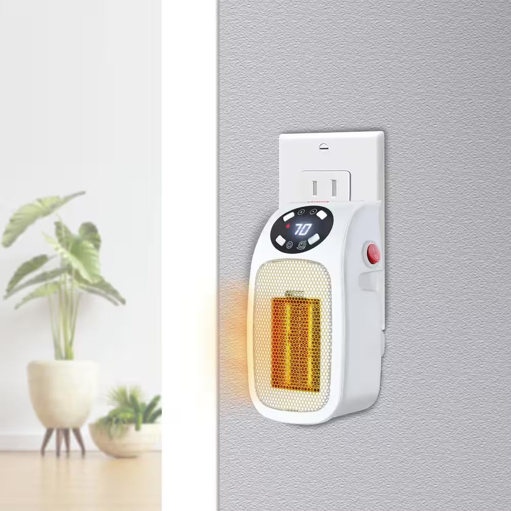 7.87&quot; Electric Outlet Ceramic Plug-In Space Heater – 400W, LCD Digital Display, 24-Hour Timer, Compact &amp; Energy Efficient