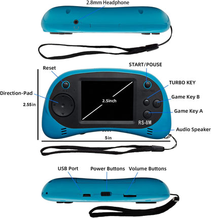 16-Bit Kids Handheld Game Console – 220 Built-In HD Games, 2.5" Portable Player with Headphones (Blue) | Travel Electronic Toy for Ages 3–10